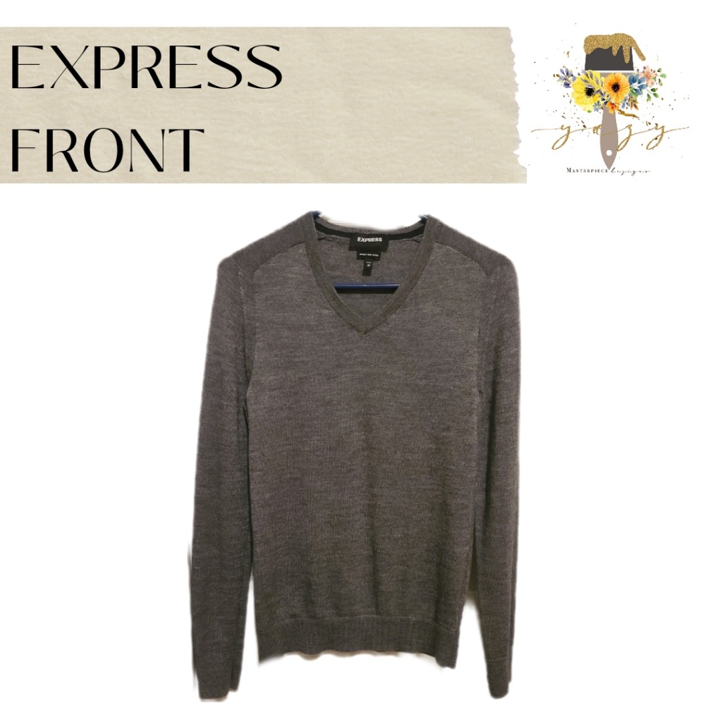 EXPRESS Men's Gray Merino Wool Sweater V-Neck XS